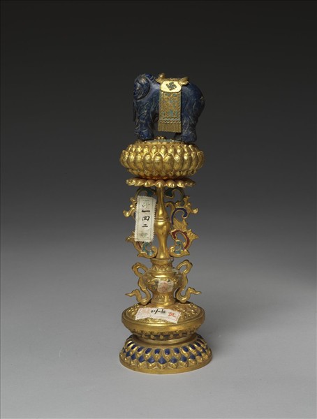 銅鍍金嵌青金石及填料七政寶（寶象）