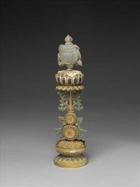 銅鍍金嵌玉及填料八寶（法螺）