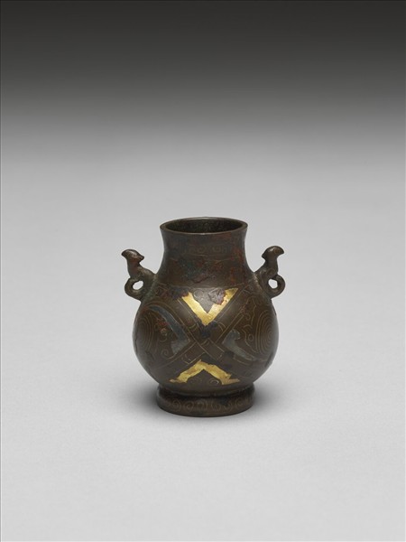 銅錯金銀雙耳壺