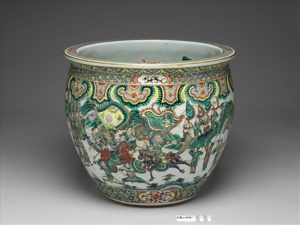 五彩人物金魚紋缸