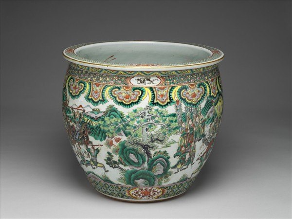 五彩人物金魚紋缸