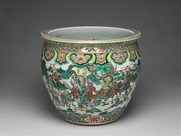 五彩人物金魚紋缸