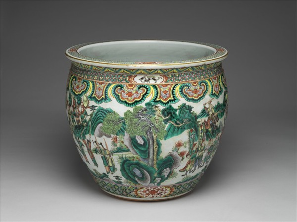 五彩人物金魚紋缸