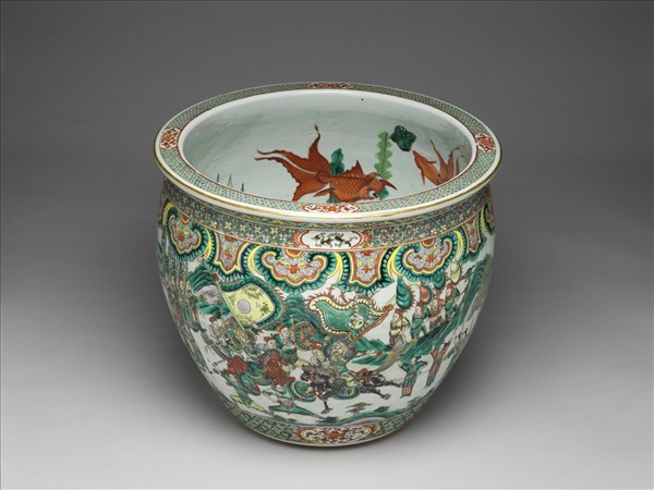 五彩人物金魚紋缸