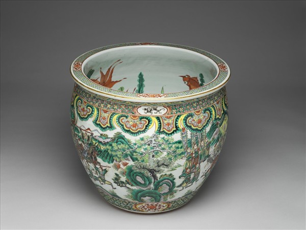 五彩人物金魚紋缸