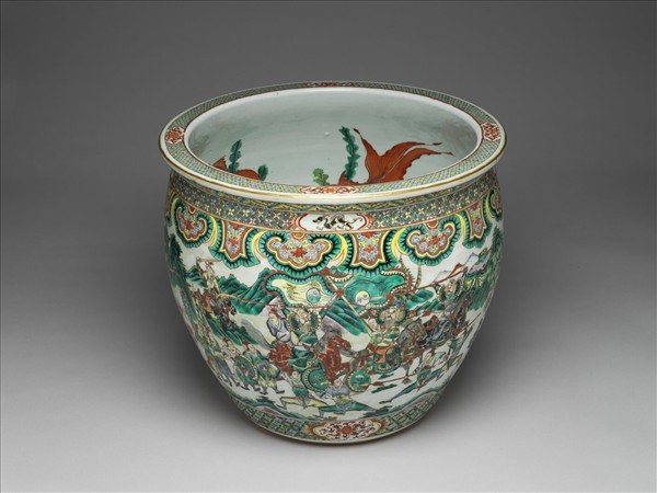 五彩人物金魚紋缸