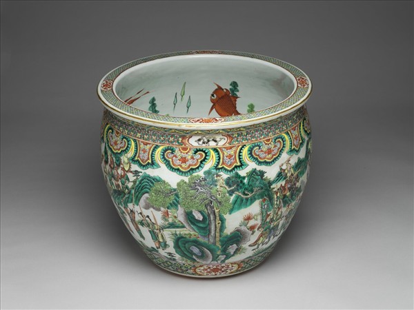 五彩人物金魚紋缸