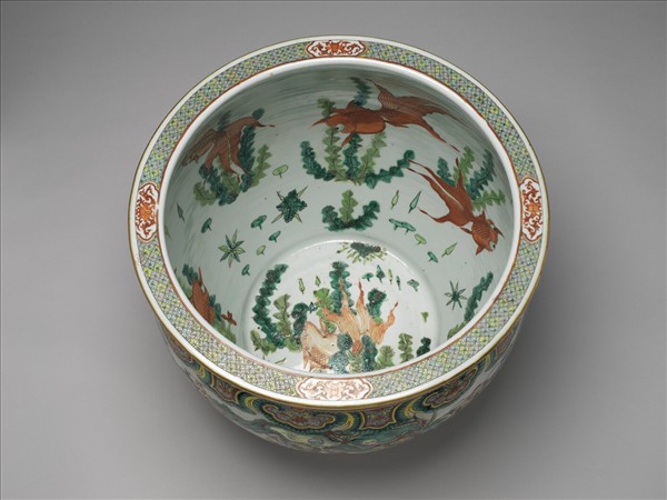 五彩人物金魚紋缸