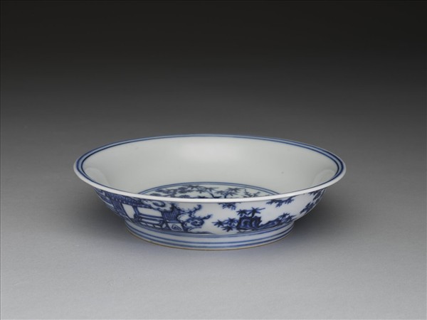 青花三友人物圖碟