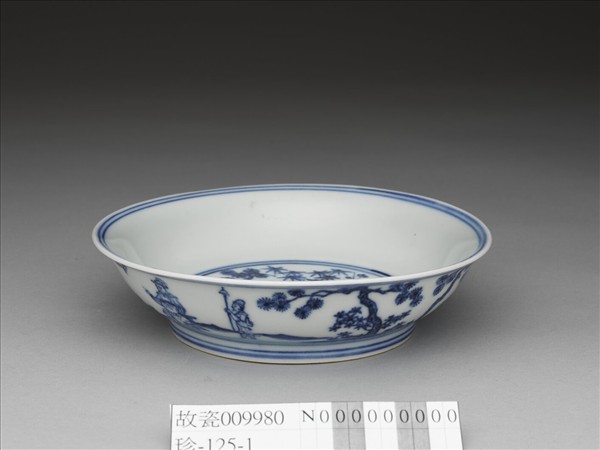 青花三友人物圖碟