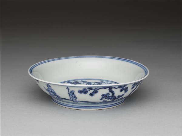 青花三友人物圖碟