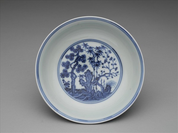 青花三友人物圖碟