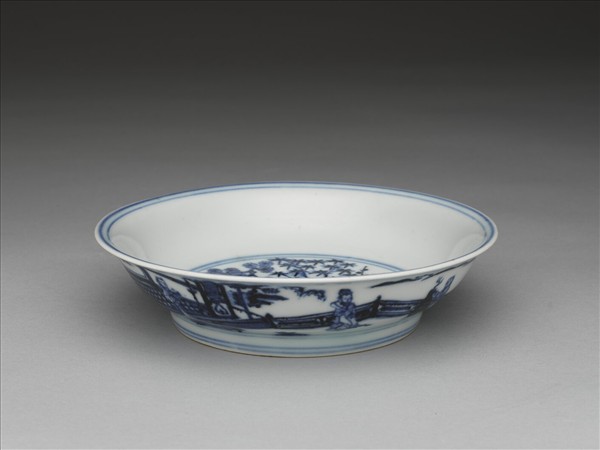 青花歲寒三友人物圖盤