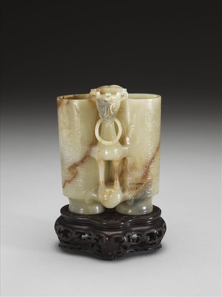 仿古玉鷹熊雙聯瓶