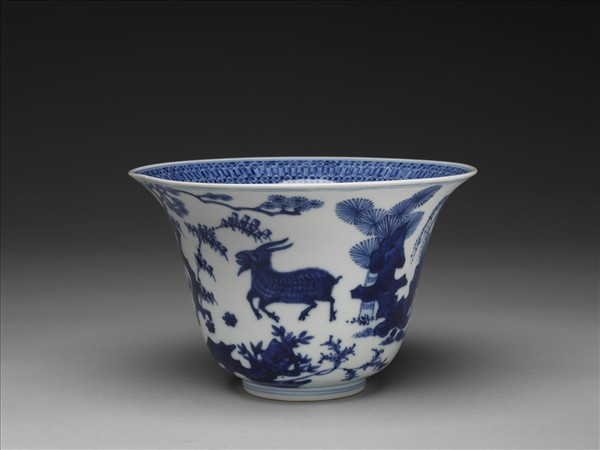 青花三羊開泰圖仰鐘式碗