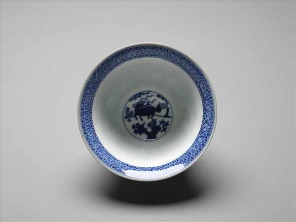 青花三羊開泰圖仰鐘式碗