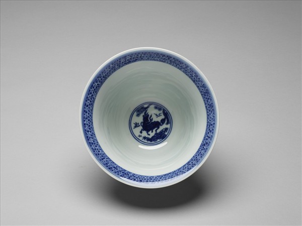 青花三羊開泰圖仰鐘式碗