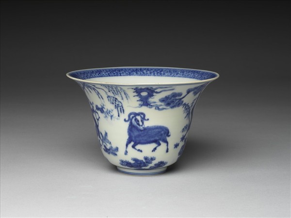 青花三羊開泰圖仰鐘式碗