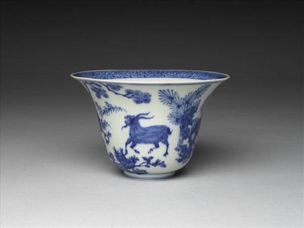 青花三羊開泰圖仰鐘式碗