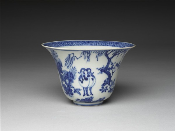 青花三羊開泰圖仰鐘式碗