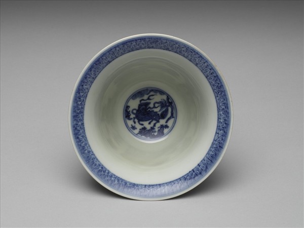 青花三羊開泰圖仰鐘式碗