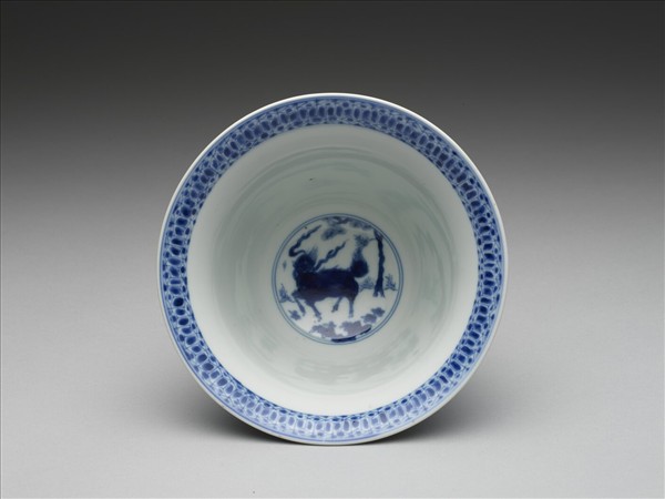 青花三羊開泰圖仰鐘式碗