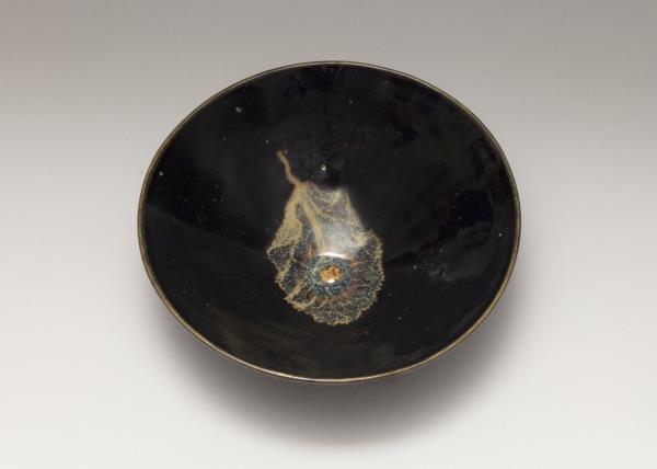 吉州窯 烏金釉葉紋碗