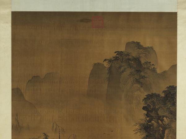 明呂紀柳塘禽集圖　軸