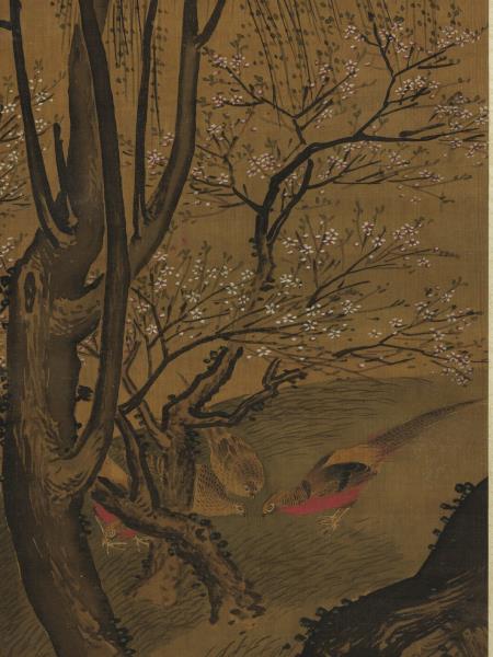 明呂紀柳塘禽集圖　軸