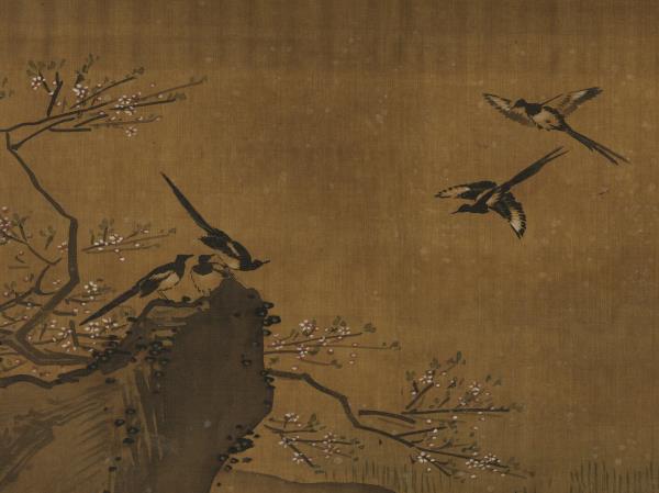 明呂紀柳塘禽集圖　軸