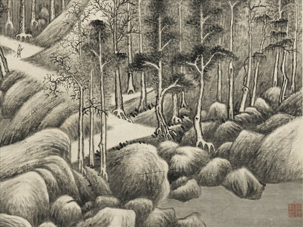 清黃鼎仿董源萬木奇峰　軸