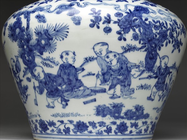 青花嬰戲圖蓋罐