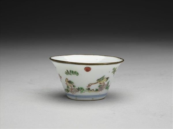 五彩花卉紋銅口套杯