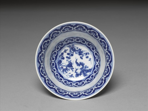 青花歲寒三友詩意圖碗