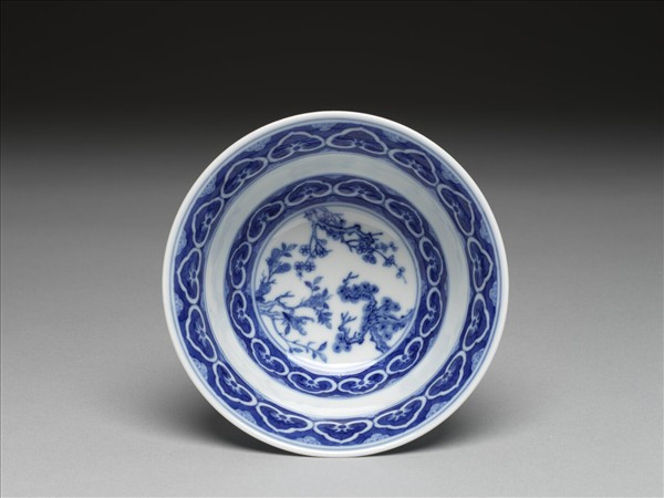 青花歲寒三友詩意圖碗