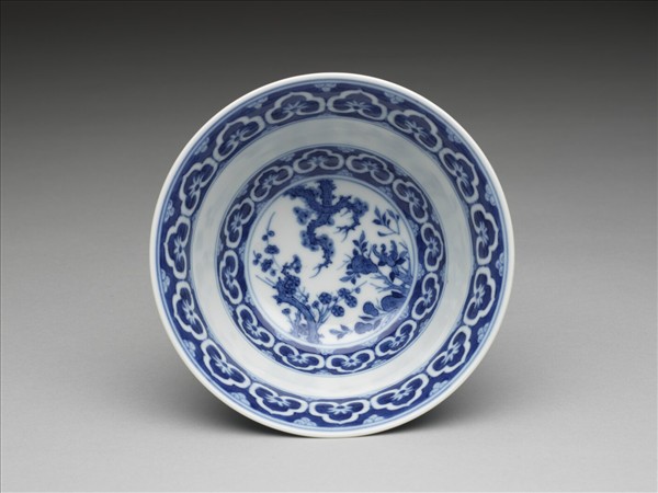 青花歲寒三友詩意圖碗