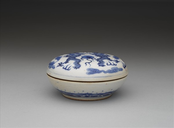 青花雙龍戲珠紋印泥盒