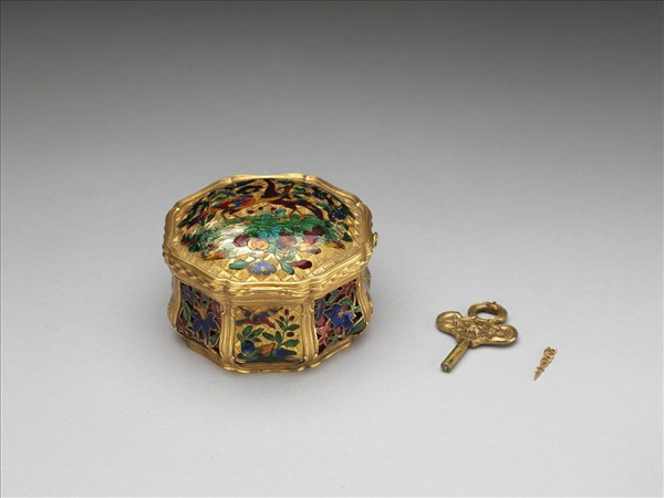 內填琺瑯花鳥盒式鬧鐘