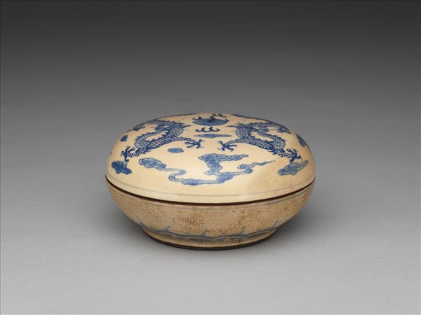 青花雙龍戲珠紋印泥盒