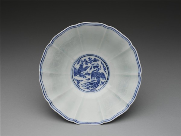 青花鳳凰紋花口高足碗