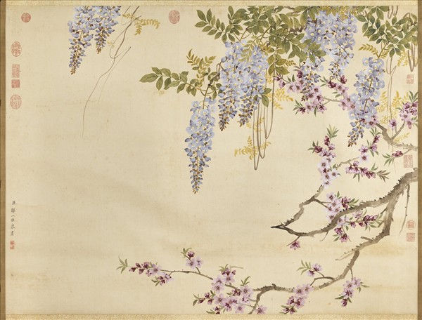 清鄒一桂桃花紫藤　軸