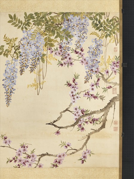 清鄒一桂桃花紫藤　軸