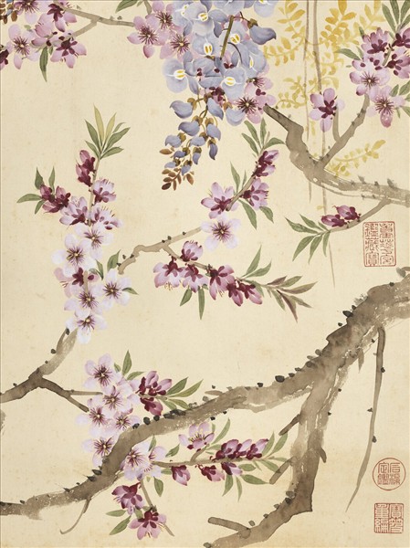 清鄒一桂桃花紫藤　軸