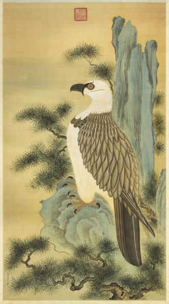 清阿爾粺畫狗頭鵰圖　軸