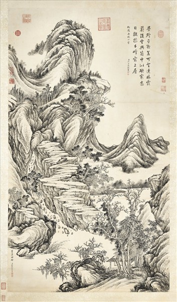 清錢維城畫蒼崖煙磴　軸