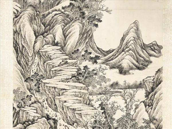 清錢維城畫蒼崖煙磴　軸