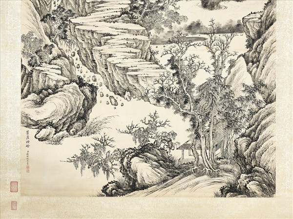 清錢維城畫蒼崖煙磴　軸