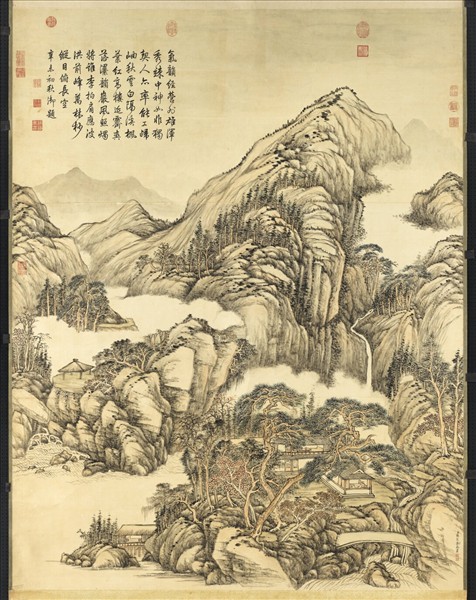 清張宗蒼秋雲紅葉　軸