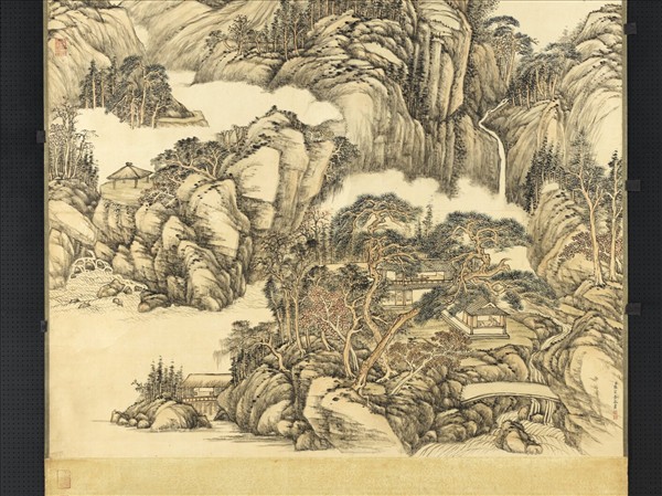 清張宗蒼秋雲紅葉　軸