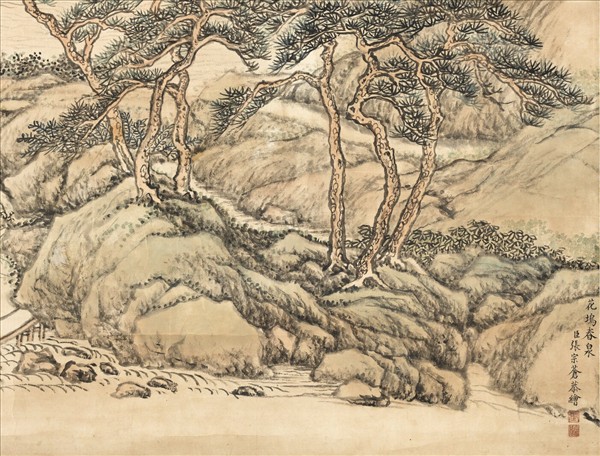 清張宗蒼花塢春泉高宗御題　軸